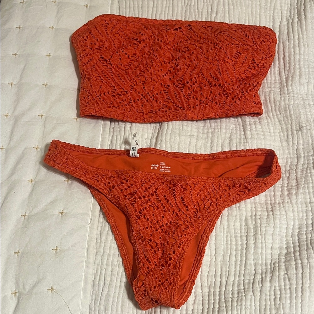 Aerie Vibrant Orange Crochet Bikini